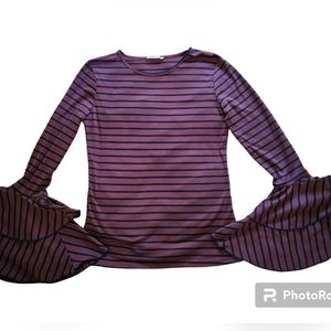 Andthewhy Bell Ruffle Sleeve Striped top - S